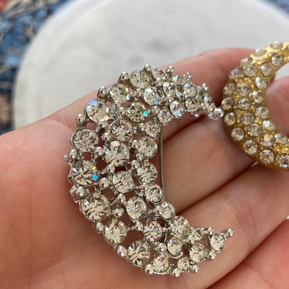 Vintage Crescent Moon Rhinestone Brooches - Picture 7 of 9